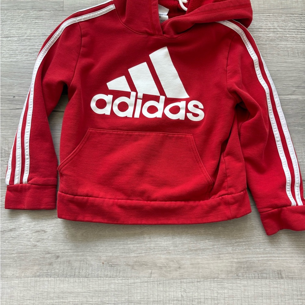 Adidas Kids Red Hoodie with White Logo